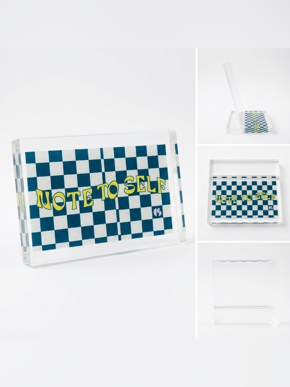 Clear Acrylic Phone/Note Stand with Checkerboard 'Note to Self' Base